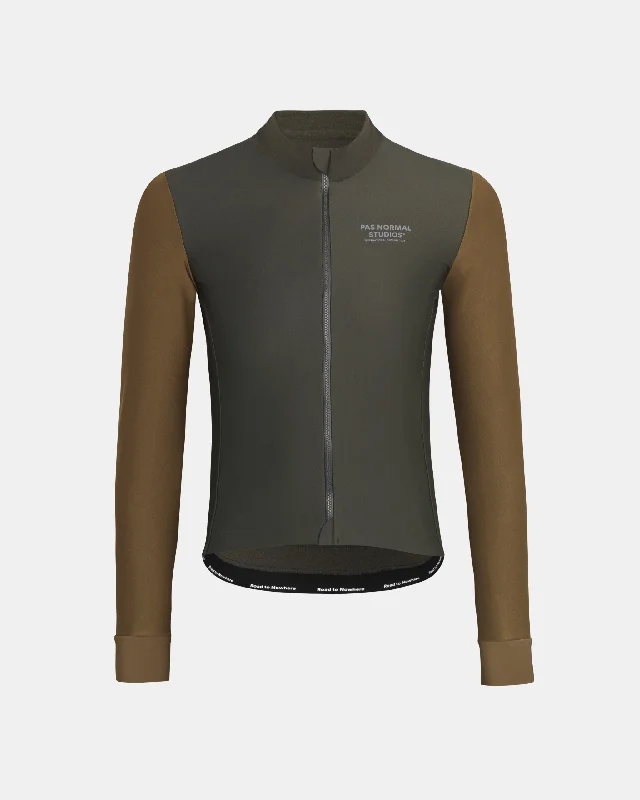 Bike lock folding-Mechanism Thermal Long Sleeve Jersey - Dark Olive/ Army Brown