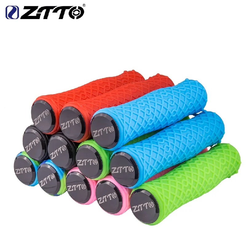 Bicycle tire nozzle-ZTTO 1 Pair Push Bike Pure Silicone Durable Gel Shock Proof Bicycle Grips with Bar end For MTB Mountain Bike Bicycle Parts