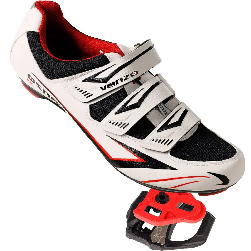 Road bike skewers-Venzo Bicycle Men’s Road Cycling Riding Shoes - With Bike Clipless Sealed Bearing LOOK Delta Compatible Pedals & 9 Degree Float Cleats - Size 45