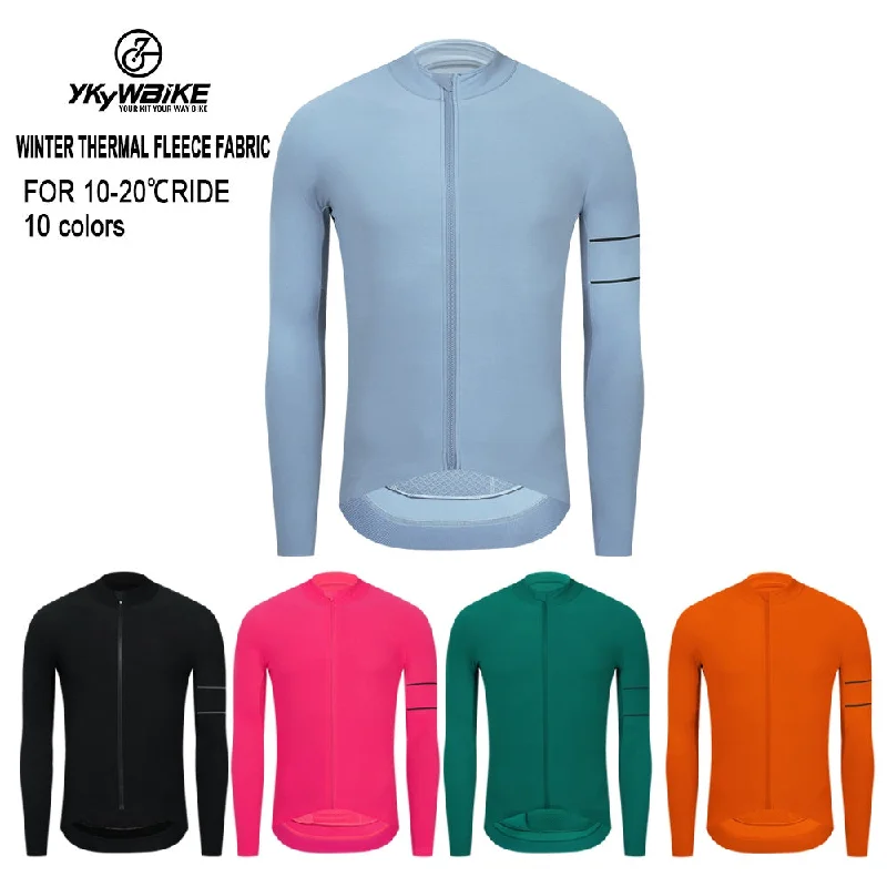 Bicycle grip tape-YKYW Men's PRO Team Aero Cycling Jersey Coat Winter 10-20℃ Long Sleeves Race Fit Fleece Thermal 10 Colors