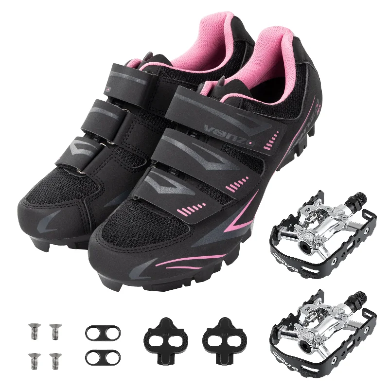 Road bike crown-Venzo Women's MTB Bike Bicycle Cycling Shoes with Multi-Function Clip-less Pedals & Cleats - Compatible with Shimano SPD & Crankbrother System