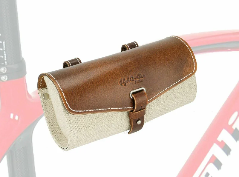 Bicycle stem grip-Vintage Bike Genuine Leather Linen Saddle Bicycle Vintage Tool Under Seat Bag