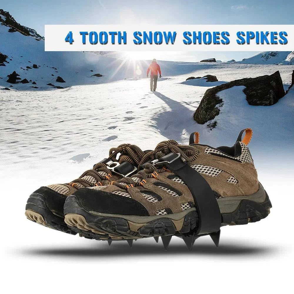 Bicycle side mount-4 Tooth Crampons Winter Anti-Skid Snow Ice Climbing Shoe Spikes Grips Crampons Cleats Overshoes Outdoor Mountain Climbing Hiking