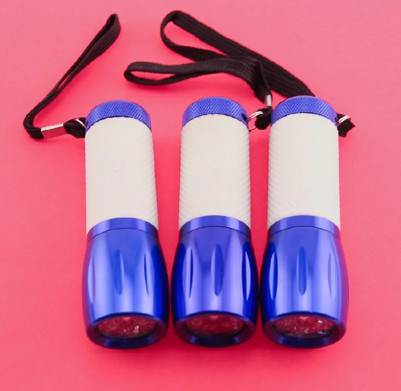 Bicycle fork pannier-3 Quantity 9 LED Flashlights Blue Anodized Aluminum Rubber Grip Push Button NEW