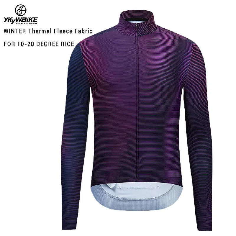 Cycling neon vest-YKYW Men's PRO Team Aero Cycling Jersey Winter 10-20℃ Thermal Fleece Top Quality Gradient Purple