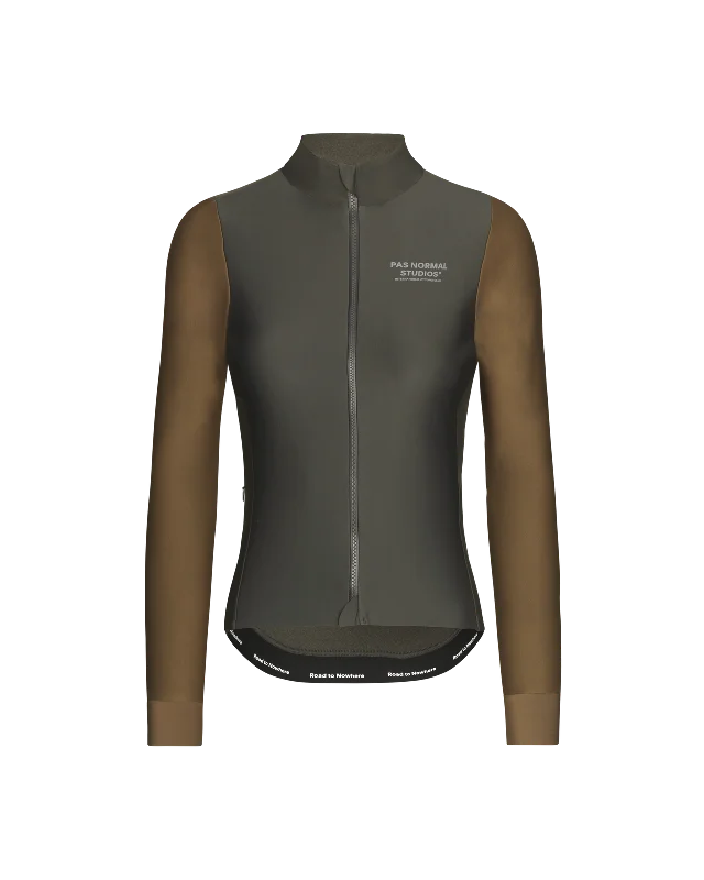 Road bike derailleur-Women's Mechanism Thermal Long Sleeve Jersey - Dark Olive / Army Brown